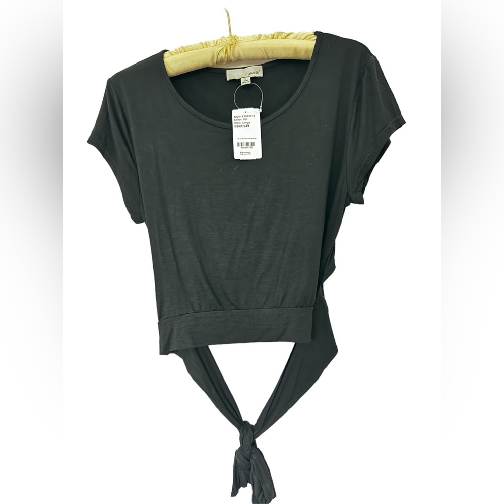 2/$15 NWT LUUKSE Tie Cutout Back Cap Sleeve Tee Black Size L